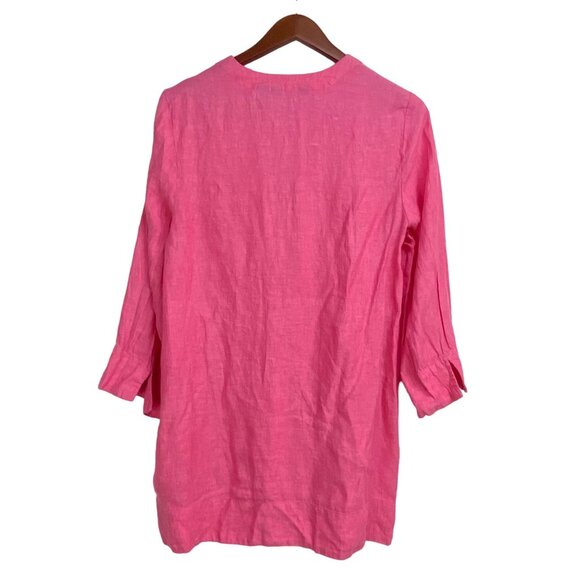 Lands' End Women's Pink Tunic Top M/T 3/4 Sleeve V-Neck Casual Comfortable Linen - Picture 3 of 10
